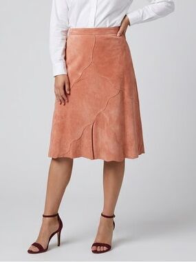 JERRY LEWIS | Pink Genuine Suede Leather Midi Skirt Sz 14